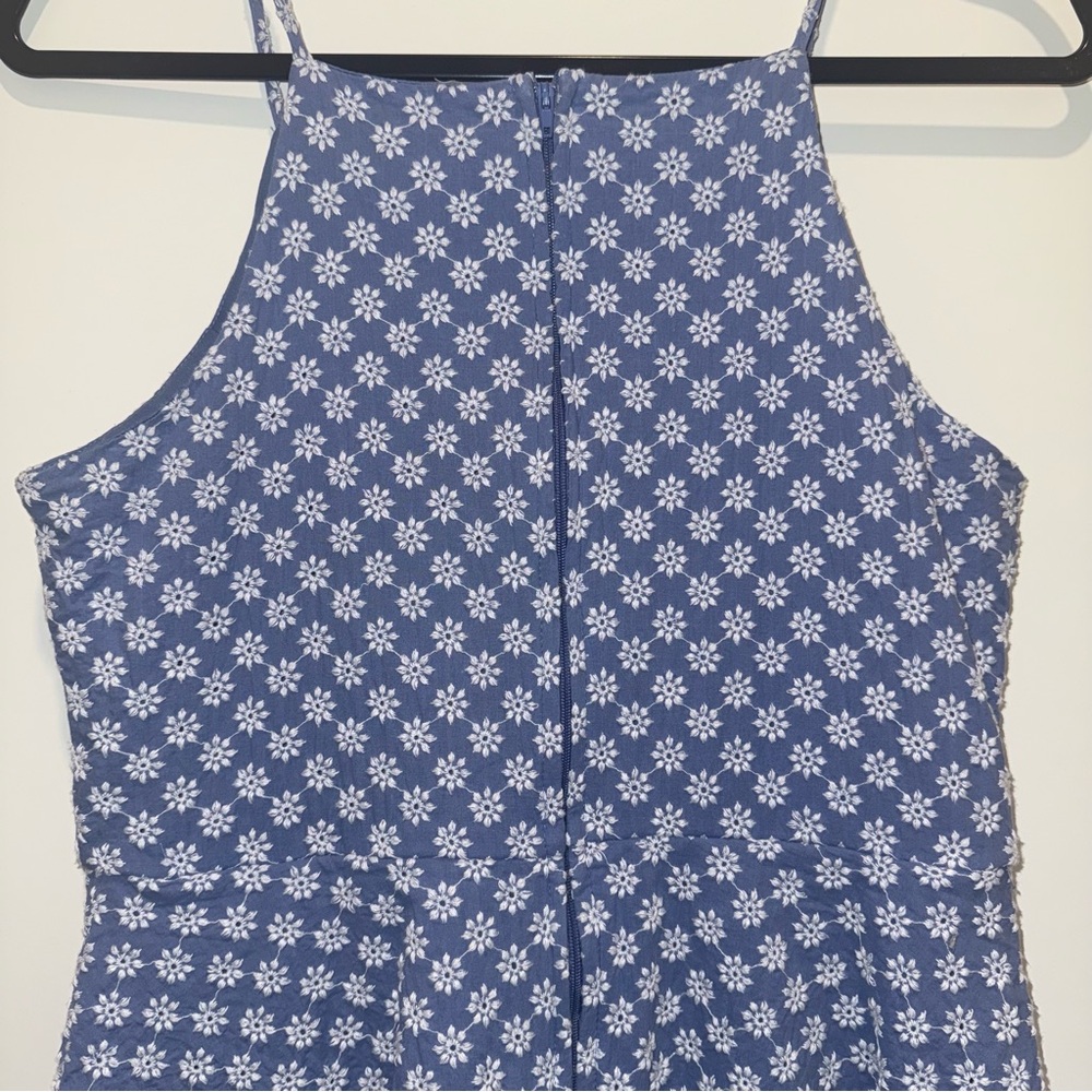 Francesca’s Blue & White Embroidered A-Line Halter Mini Dress - Picture 5 of 5